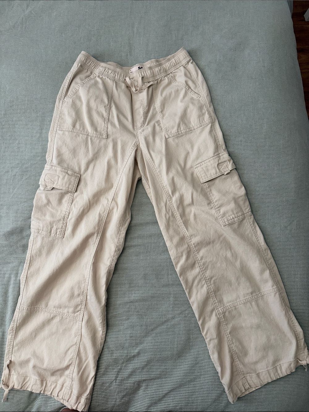 SO Wide-Leg Cargo Jumpsuit Pants - Cream